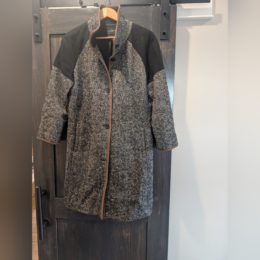 Ann Taylor Black and Gray Trench Coat
